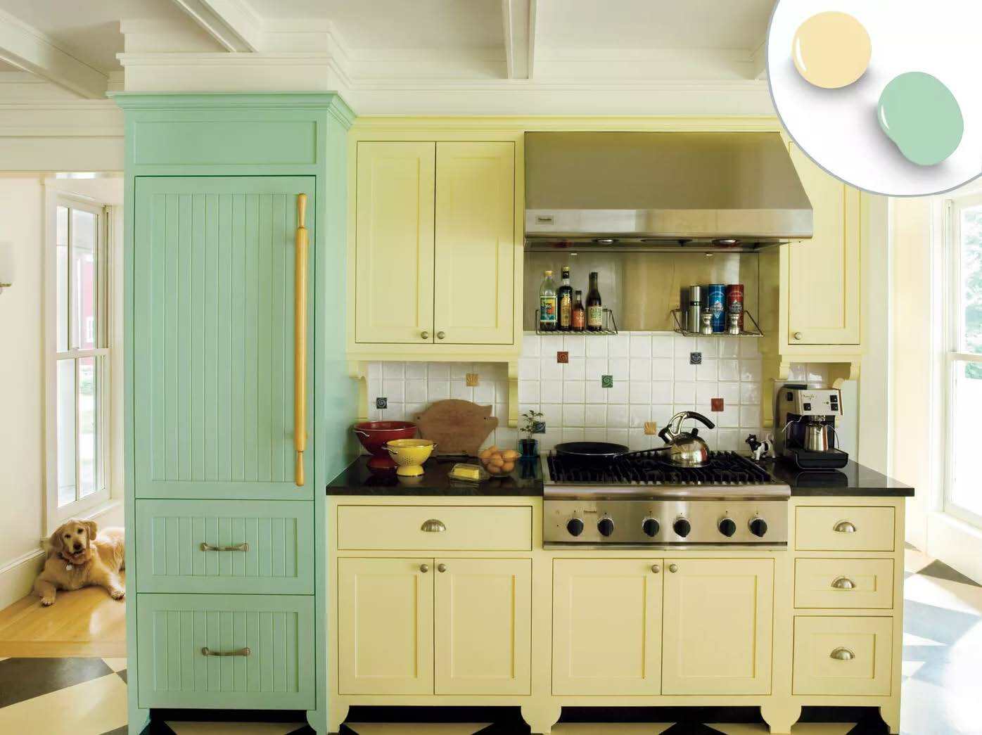 different coloured kitchen cabinets